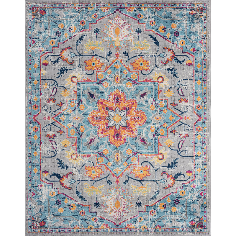 Bungalow Rose Faelan Performance Gray/Blue/Orange Rug & Reviews Wayfair